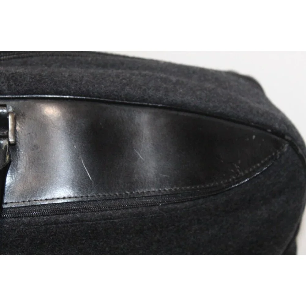 Furla Gray Wool Black Leather Weekender Bag Double Handle Travel Overnite Large